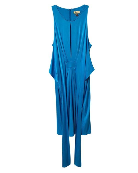 Issa London blauwe zijden jurk met draperie en riem - Image 6