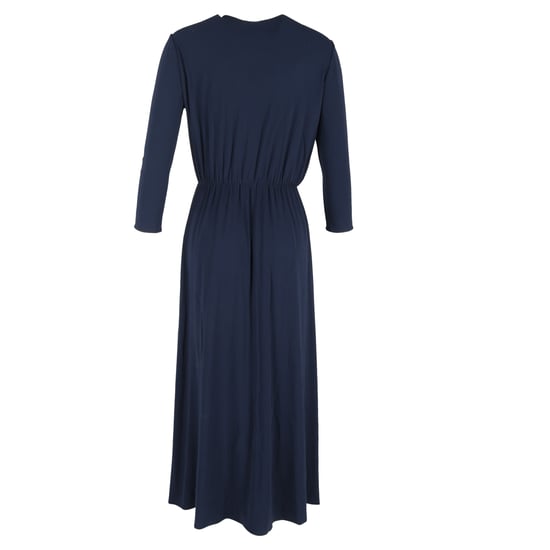 Lanvin midi-jurk met V-hals, plooien en lange mouwen in marineblauw polyester - Image 3