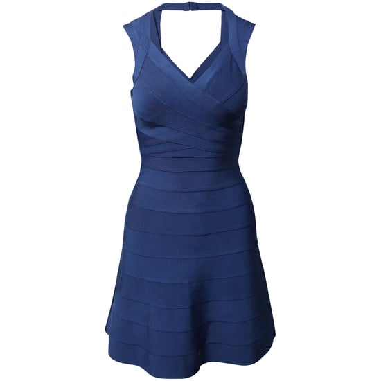 Herve Leger Flared Hem Bandage Dress in Blue Rayon - Image 1