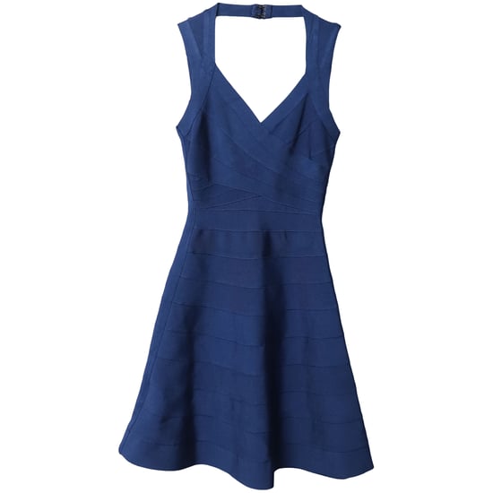 Herve Leger Flared Hem Bandage Dress in Blue Rayon - Image 4