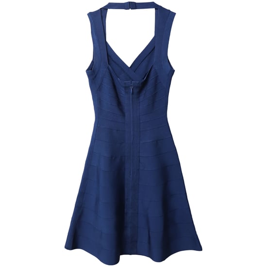 Herve Leger Flared Hem Bandage Dress in Blue Rayon - Image 5