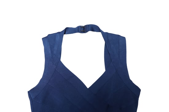 Herve Leger Flared Hem Bandage Dress in Blue Rayon - Image 6