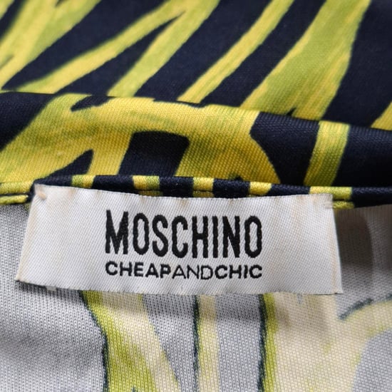 Moschino Billigt & Chic Mönstrad Klänning i Marinblå Siden - Image 3