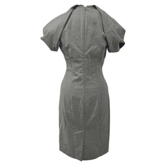 Alexander McQueen – Midiklänning med puffärmar i grå ull - Image 3