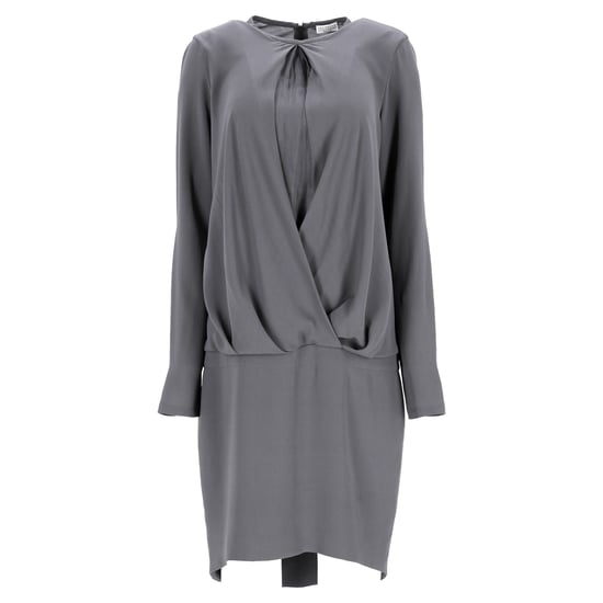 Brunello Cucinelli Draperad Miniklänning i Grå Siden - Image 1