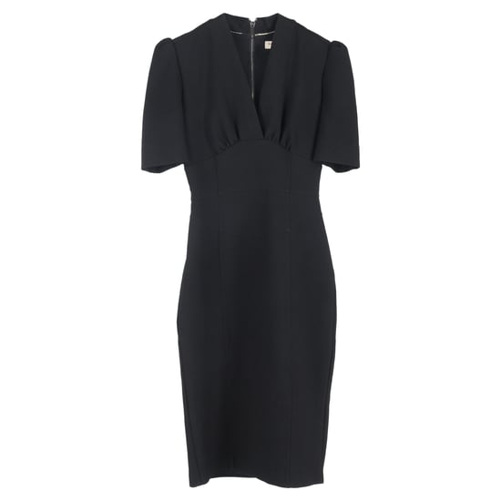 Burberry midi-jurk met V-hals en korte mouwen in zwart polyester - Image 1
