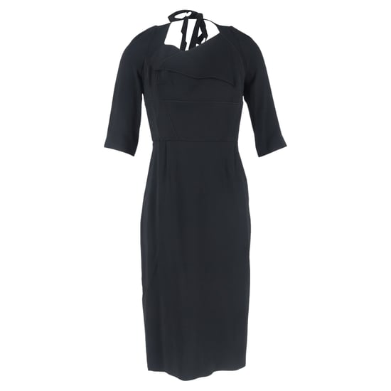 Roland Mouret midi-jurk met panelen en strikdetails in zwarte viscose. - Image 1