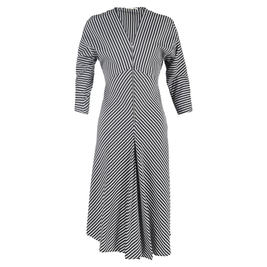 Maje Rava gestreepte twill midi-jurk in zwarte viscose - Image 1