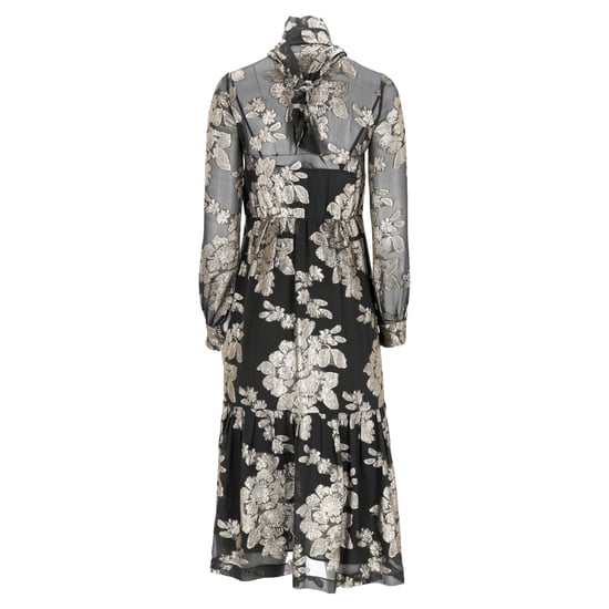 Saint Laurent – ​​Blommig, skir midiklänning i svart siden - Image 3