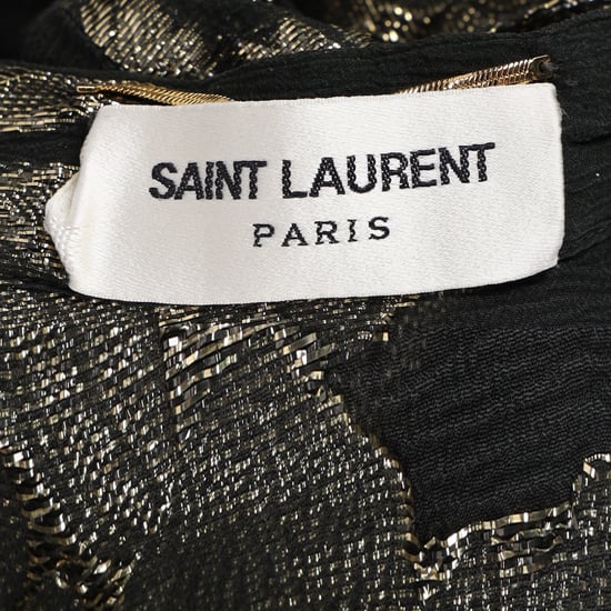 Saint Laurent – ​​Blommig, skir midiklänning i svart siden - Image 4