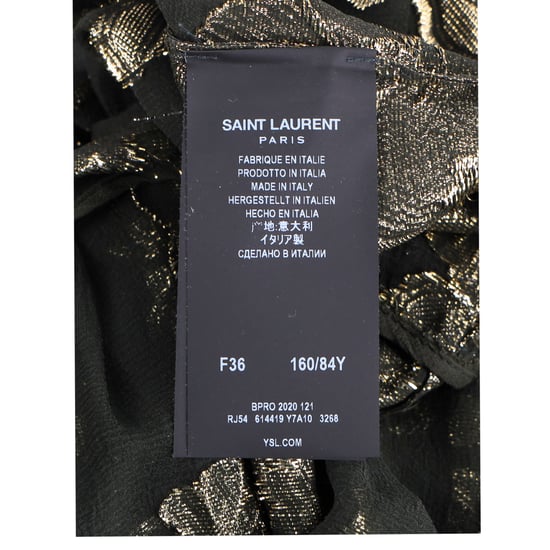 Saint Laurent – ​​Blommig, skir midiklänning i svart siden - Image 5