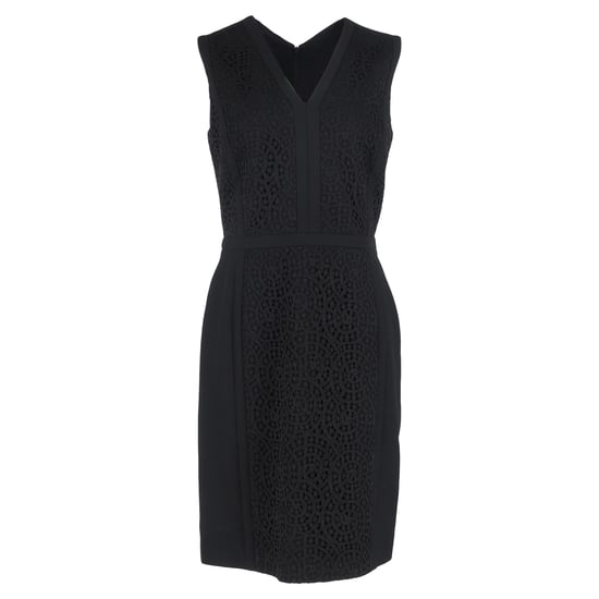Hugo Boss midi-jurk met V-hals en kanten details in zwarte wol - Image 1