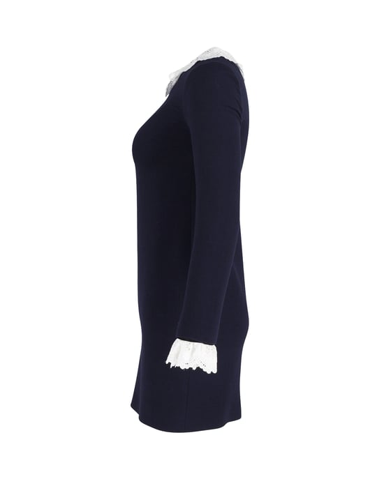 Victoria Beckham mini-jurk met broderie anglaise-afwerking in marineblauwe wol - Image 2