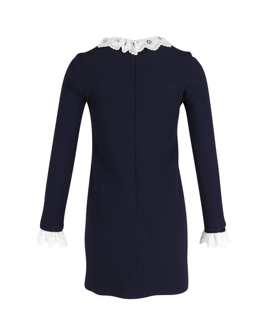 Victoria Beckham mini-jurk met broderie anglaise-afwerking in marineblauwe wol - Image 3