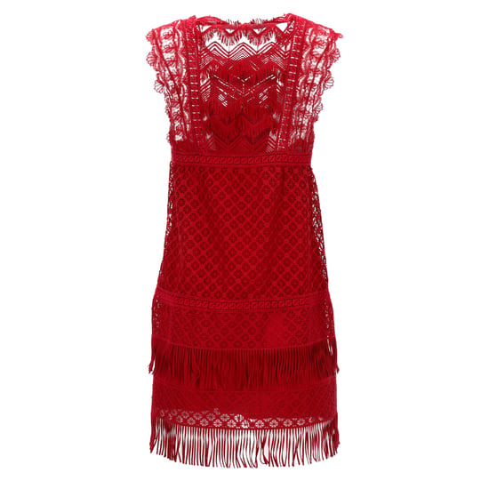 Alberta Ferretti Land and Fringe Detail Mini Dress in Red Acetate - Image 2
