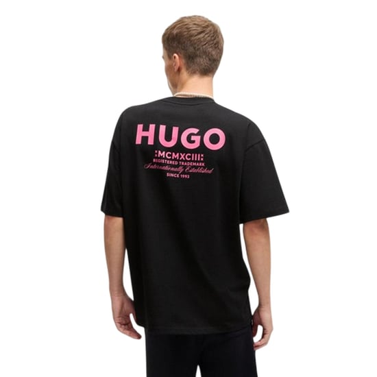 Hugo MCMXCIII-T-shirt för män med tryck på ryggen (Svart/rosa) - Image 3