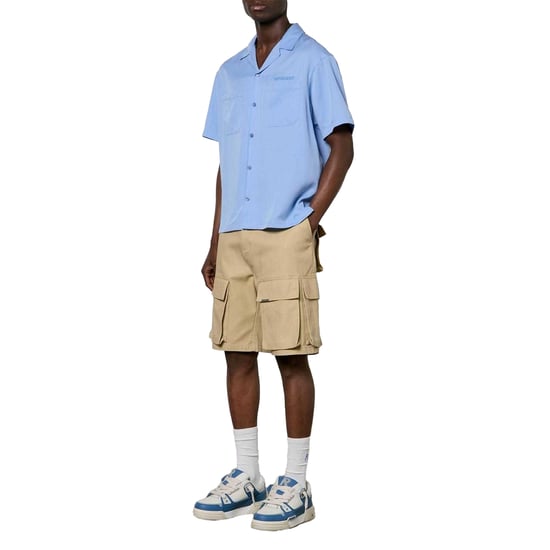 Represent Heren Lyocell Pocket Korte Mouwen Bowling Shirt (Blauw) - Image 1