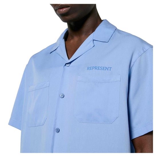 Represent Heren Lyocell Pocket Korte Mouwen Bowling Shirt (Blauw) - Image 4