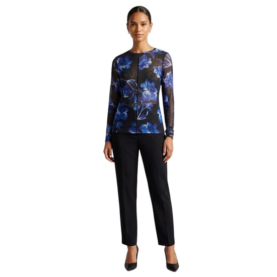 Ted Baker Dames-T-shirt met bloemenprint en doorschijnende stof (Blauw) - Image 1