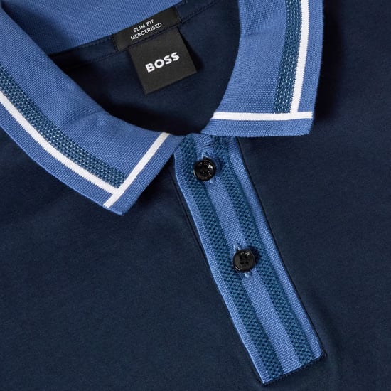 Boss Herenpoloshirt met korte mouwen en contrasterende details (Donkerblauw) - Image 3