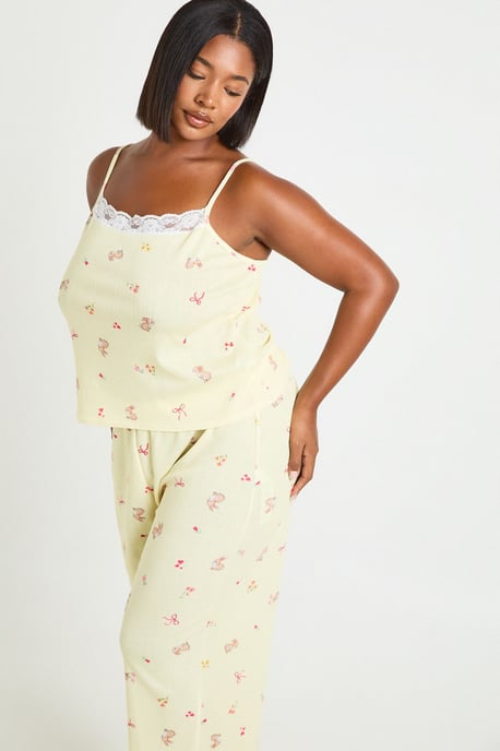 Plus Pointelle Bunny Print Cami And Trouser Pj Set - Image 3