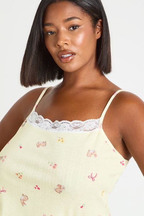 Plus Pointelle Bunny Print Cami And Trouser Pj Set - Image 4