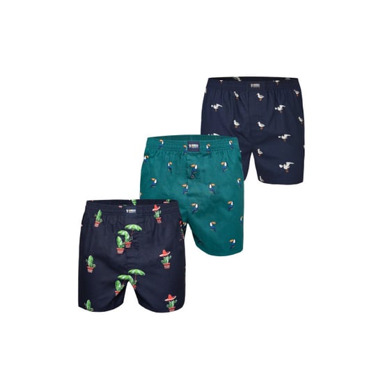 Happy Shorts X heren wijde boxershort met binnenbroek cactus/tucan groen/zeemeeuw print 3-pack - Image 1