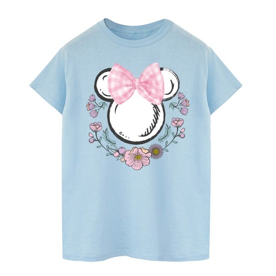 Disney Womens/Ladies Minnie Mouse Flowers Cotton Bow Boyfriend T-Shirt (Baby Blue) - Image 2