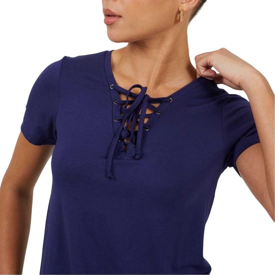 Brave Soul Effen T-shirt met vetersluiting voor dames (Marine) - Image 3