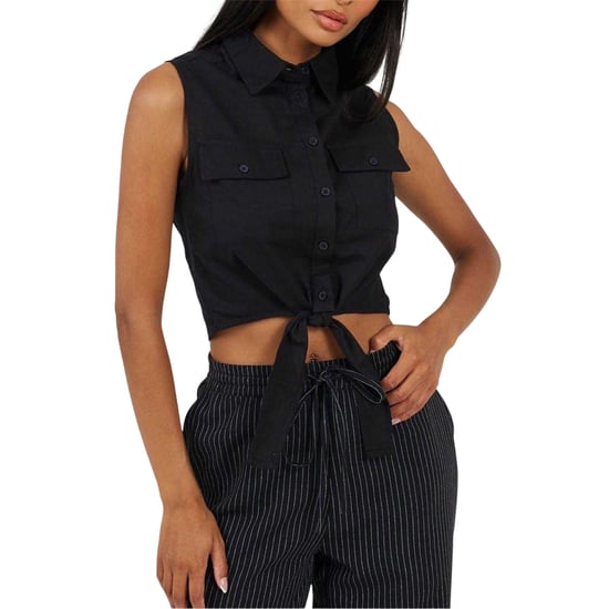 Brave Soul Dames Tied Hem Mouwloze Croptop (Zwart) - Image 1