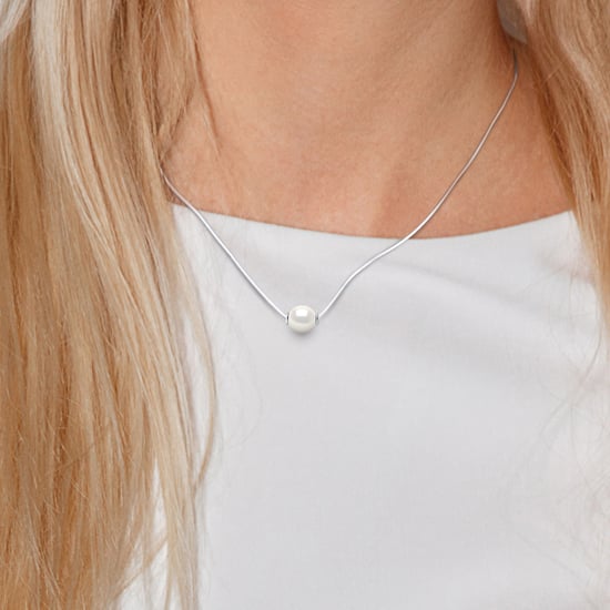 Freshwater Pearl Necklace 10-11mm Round Black White Serpentine 925 - Image 2