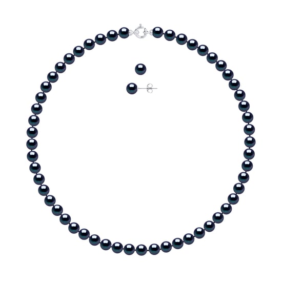 DIADEMA - Set - Halsband/örhängen - Äkta sötvattenspärlor - Svart Tahiti-stil - Vitguld - Image 1