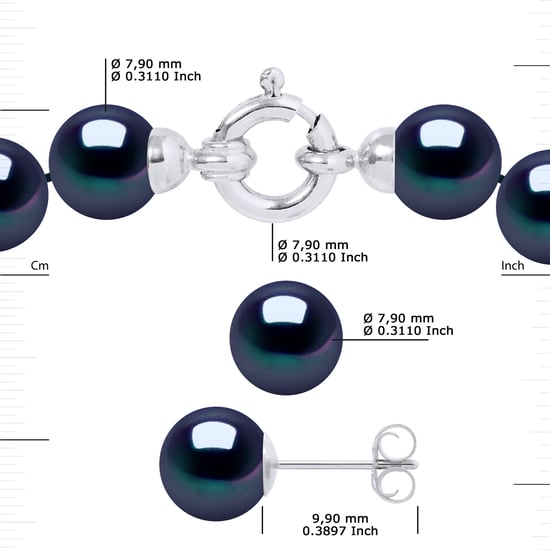 DIADEMA - Set - Halsband/örhängen - Äkta sötvattenspärlor - Svart Tahiti-stil - Vitguld - Image 3