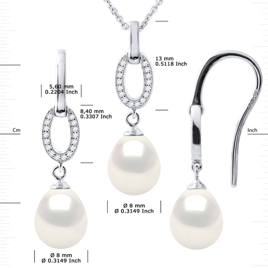 Normandië Versiering ketting en oorbellen Dangle Kralen Zoet Water White 925 - Image 3
