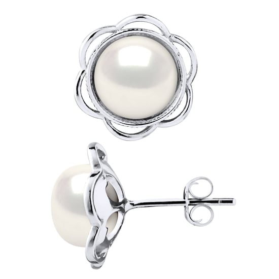 Stud Earrings FLOWER Sweet Water Beads Buttons 8-9mm White 925 - Image 1