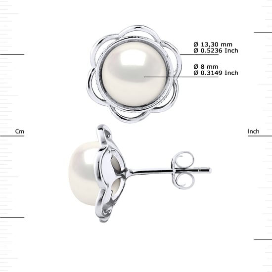 Stud Earrings FLOWER Sweet Water Beads Buttons 8-9mm White 925 - Image 3