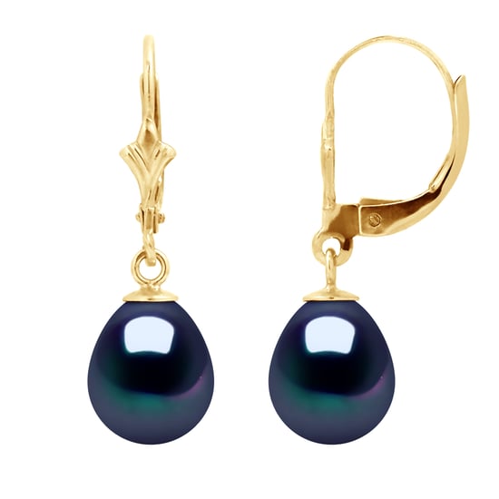 Oorbellen Dangle Kralen Freshwater 89mm Black Pears Geel Goud 18 Karaat - Image 1