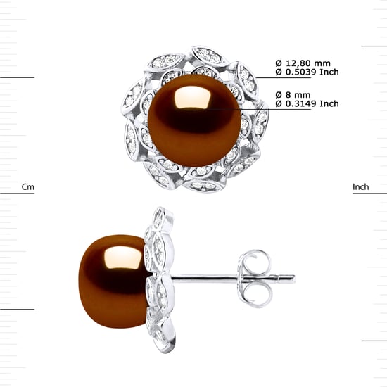 Stiftörhängen FLOWER Pärlor Sötvatten 8-9mm Chokladknappar Smycken 925 - Image 3