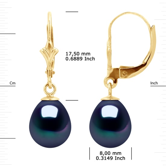 Oorbellen Dangle Kralen Freshwater 89mm Black Pears Geel Goud 18 Karaat - Image 3