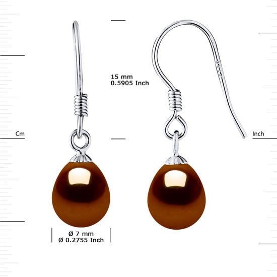 Earrings Hooks Freshwater Pearls 7-8mm Chocolate Pears 925 - Image 3
