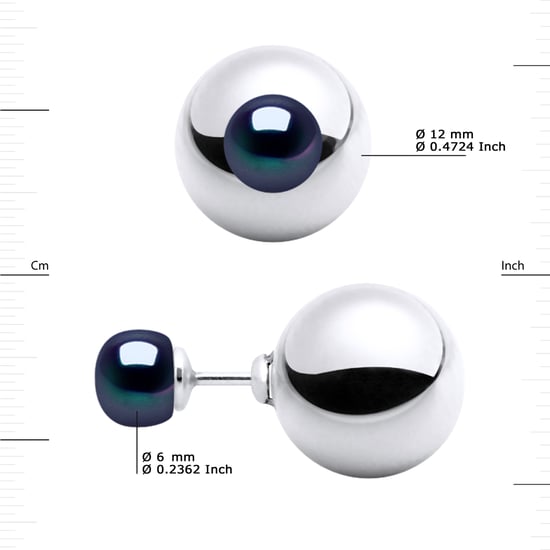Oorbellen DUPLEX Kralen Zoetwater 6-7mm Black 925 - Image 3