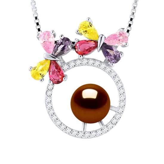 BUTTERFLY Necklace Freshwater Pearl Round 8-9mm Chocolate 925 - Image 1