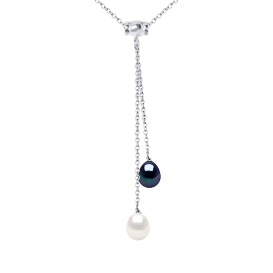 DIADEMA - Necklace - DUO 2 Real Freshwater Pearls - Black & White - Silver - Image 1