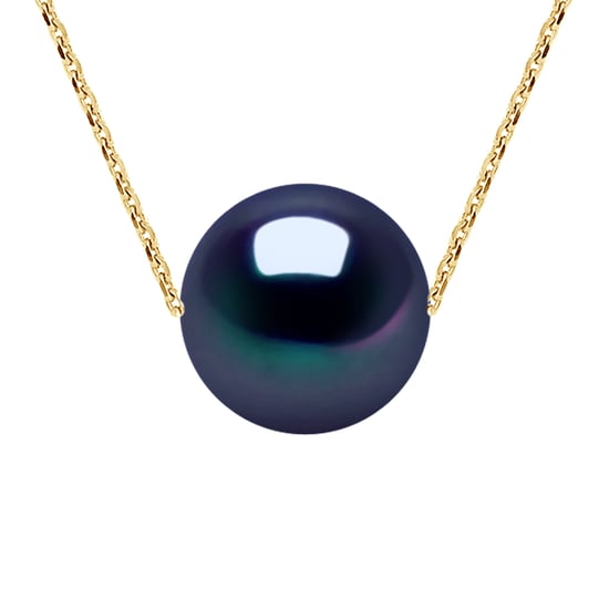 DIADEMA - Necklace - Real Freshwater Pearls - Black Tahitian Style - Cable Chain in Yellow Gold - Image 1