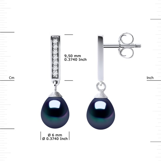 Earrings Dangle Freshwater Pearls 6-7mm Black Pears Jewelery 925 - Image 3
