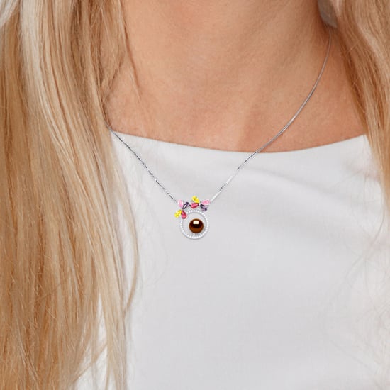 BUTTERFLY Necklace Freshwater Pearl Round 8-9mm Chocolate 925 - Image 2