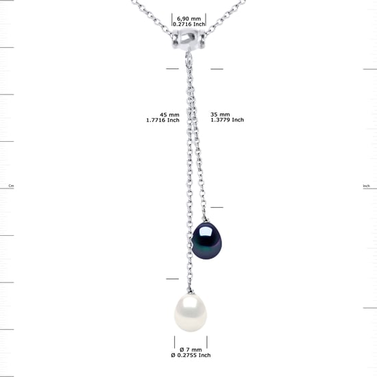 DIADEMA - Necklace - DUO 2 Real Freshwater Pearls - Black & White - Silver - Image 3