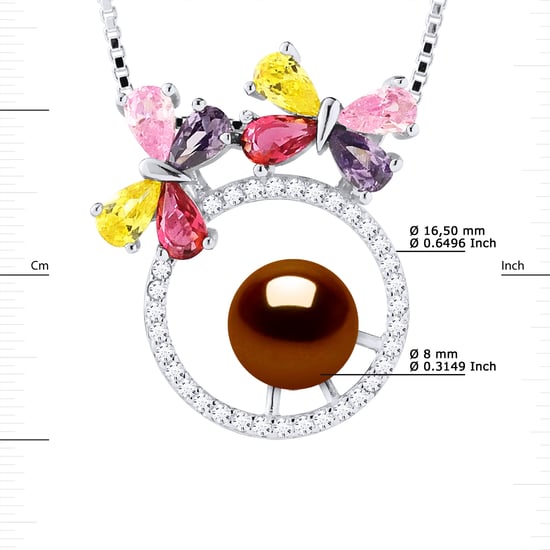 BUTTERFLY Necklace Freshwater Pearl Round 8-9mm Chocolate 925 - Image 3