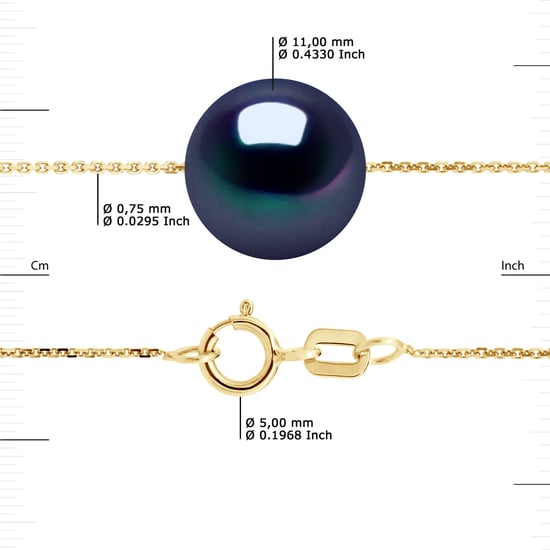 DIADEMA - Necklace - Real Freshwater Pearls - Black Tahitian Style - Cable Chain in Yellow Gold - Image 3