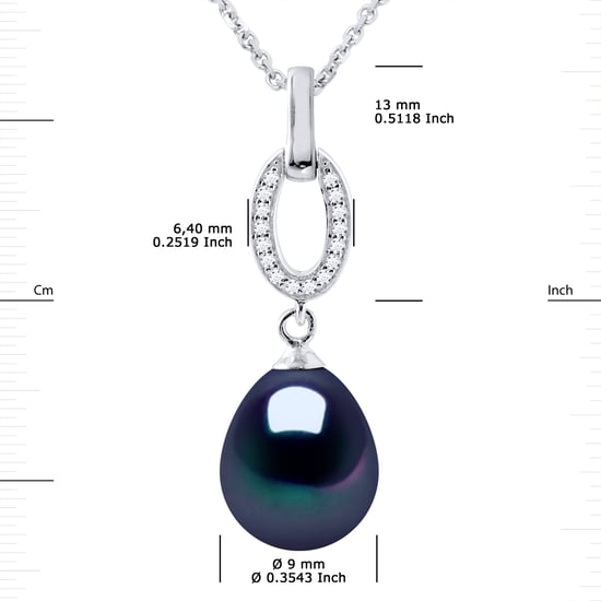 SHUTTLE Necklace Freshwater Pearl Jewelry 9-10mm Black 925 - Image 3